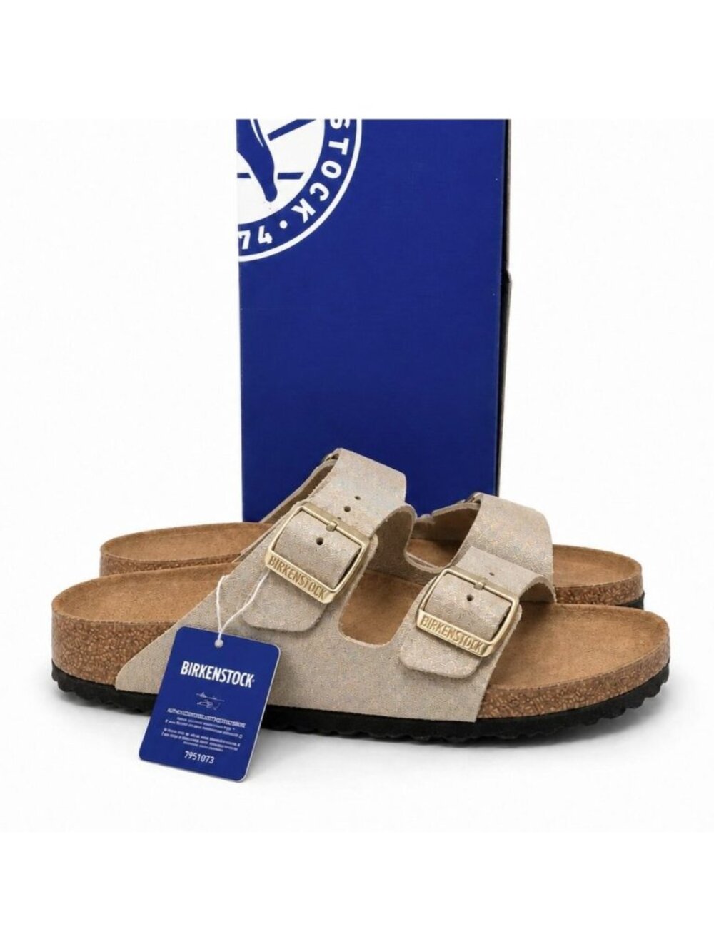 Birkenstock Arizona Shimmering Taupe Suede Leather Sandals EU 38 Womens 7-7.5